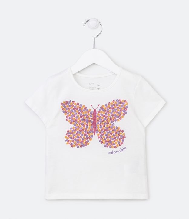 Blusa Infantil con Estampado de Mariposa con Mini Margaritas - Talle 1 a 5 años Blanco 1