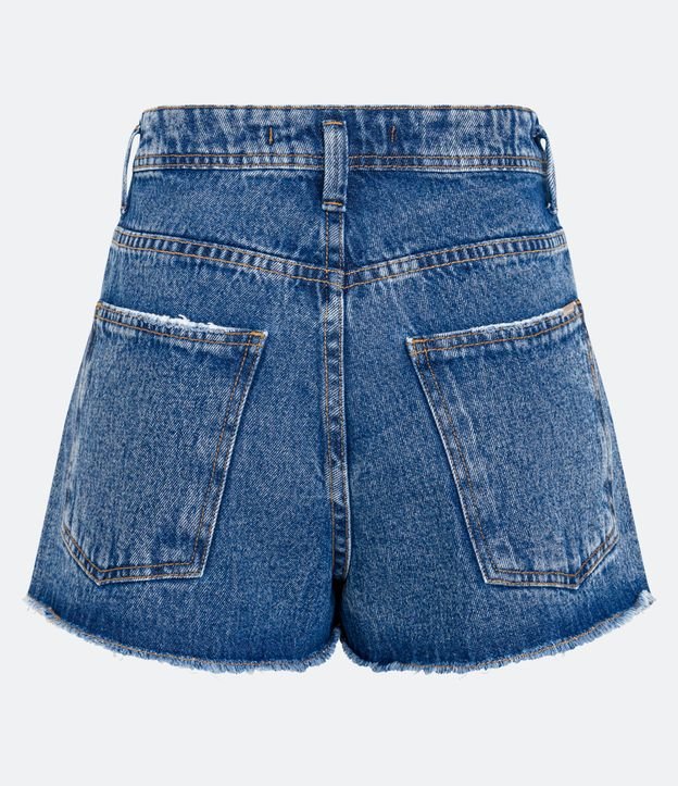 Short Cintura Alta em Jeans com Tachas e Brilhos Aplicados Azul 7