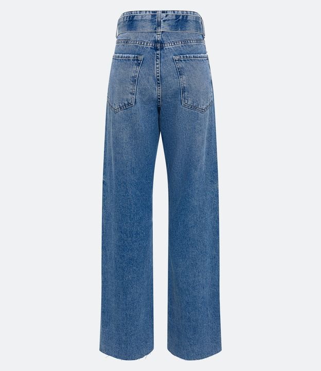 Pantalón Años 90 Jeans con Cinturón y Hebilla Redonda Azul 6