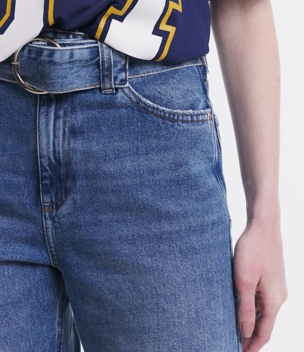 Pantalón Años 90 Jeans con Cinturón y Hebilla Redonda Azul 4