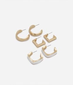 Kit 03 Brincos Argola com Diferentes Detalhes