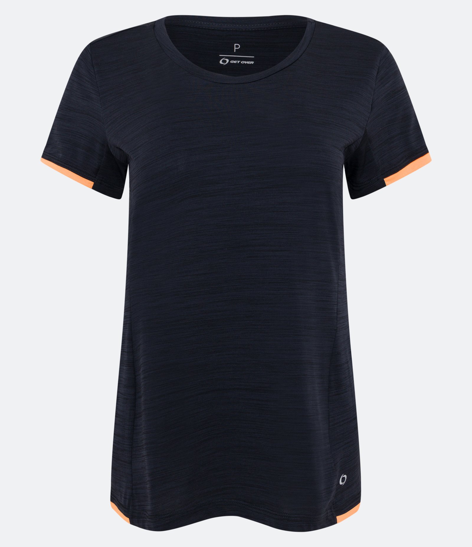 Camiseta Esportiva em Poliamida com Viés Contrastante Preto Mescla 1