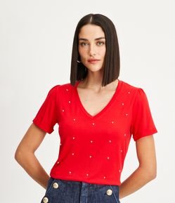 Blusa em Viscolycra com Corações Metálicos Aplicados
