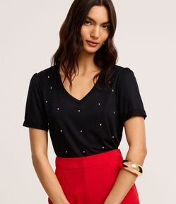 Blusa em Viscolycra com Corações Metálicos Aplicados