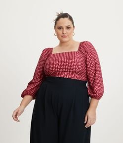 Blusa em Viscose com Decote Quadrado e Estampa Abstrata Curve & Plus Size