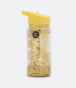 Garrafa Plástica Transparente com Glitter e Canudo Capacidade 280ml