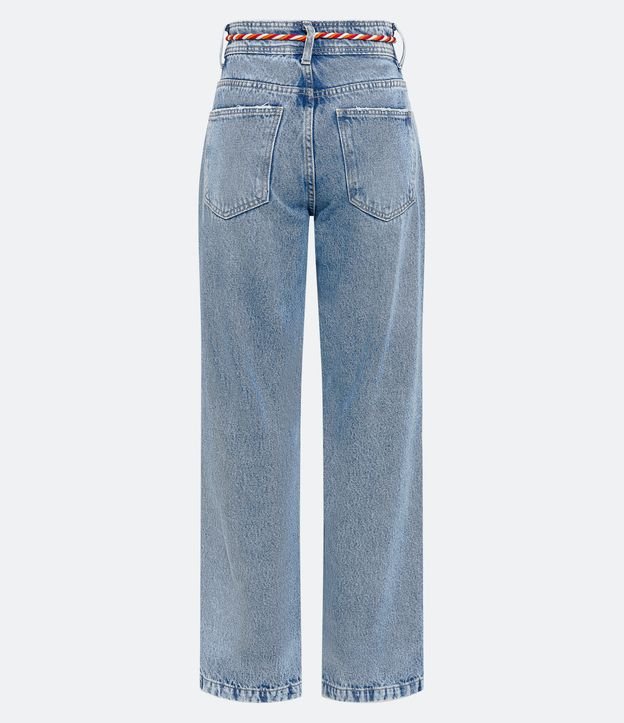 Calça Reta em Jeans com Abertura na Barra e Cinto de Cordão Azul 7