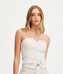 Blusa Cropped Alfaiataria em Viscose com Decote Tomara que Caia