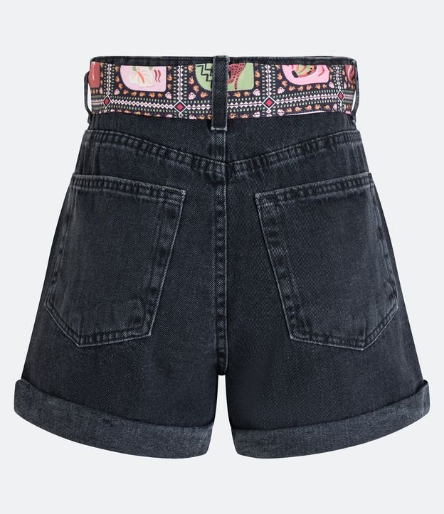 Short Baggy Jeans com Cinto Lenço Estampado e Bolso Diferenciado Preto 6