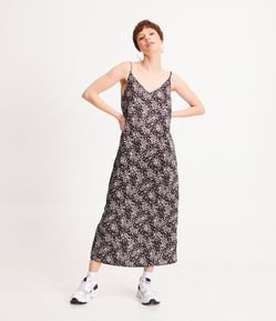 Vestido New Midi em Viscose com Alças Finas e Estampa Floral