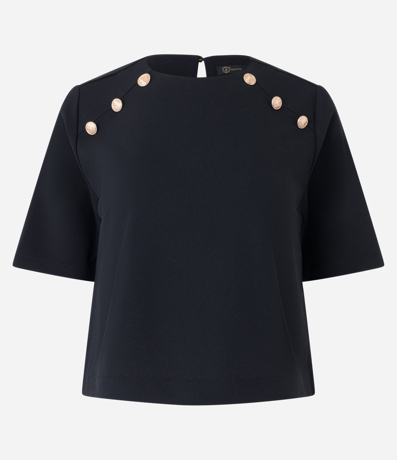 Blusa Manga Curta em Crepe com Botões no Ombro Preto 5