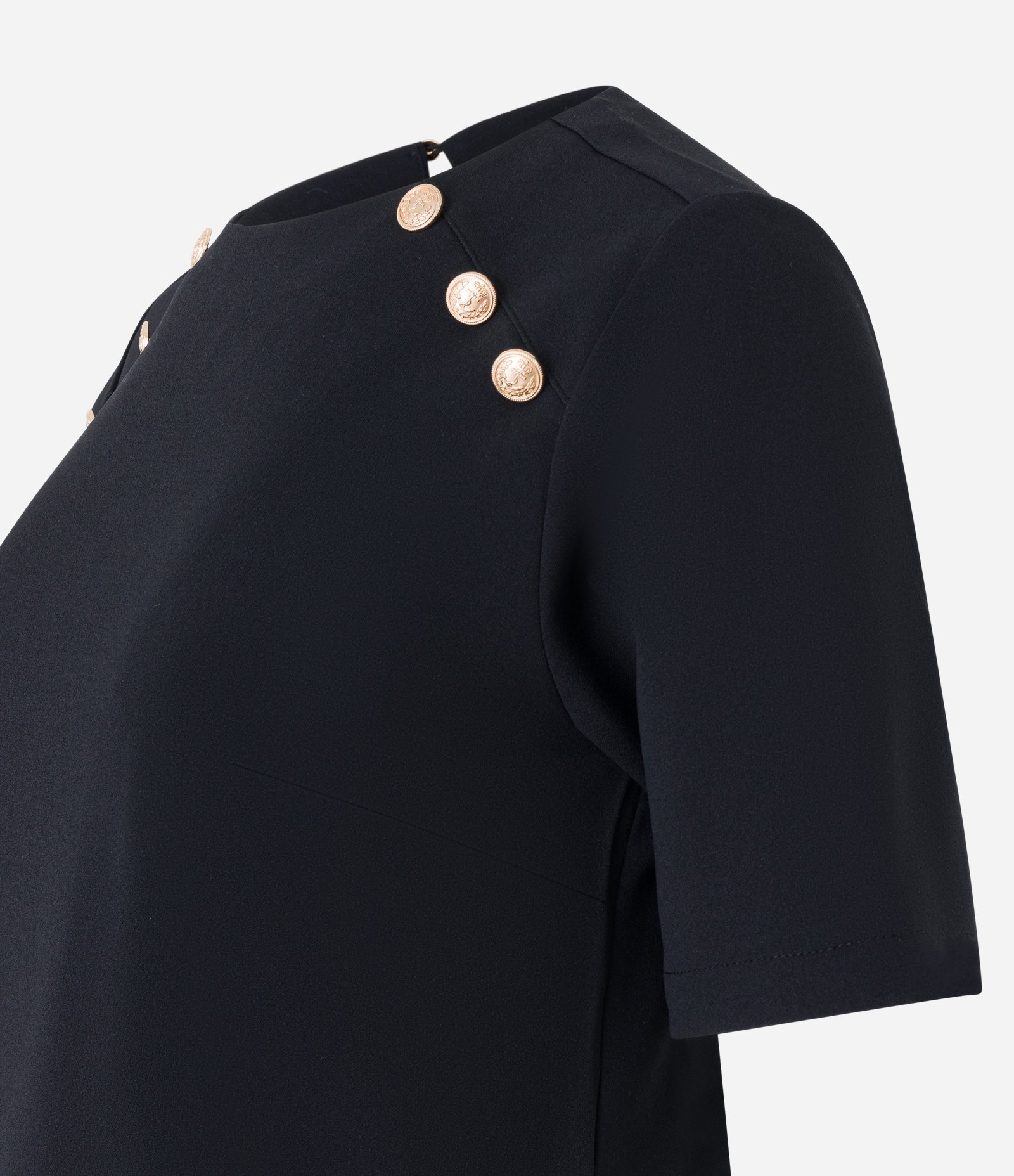 Blusa Manga Curta em Crepe com Botões no Ombro Preto 6