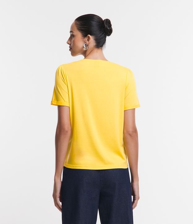 Blusa Manga Curta em Viscolycra com Brilhos Aplicados Amarelo