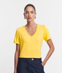 Blusa Manga Curta em Viscolycra com Brilhos Aplicados