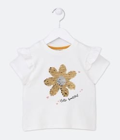 Blusa Infantil com Babadinhos e Margarida de Paetê - Tam 1 a 5 Anos