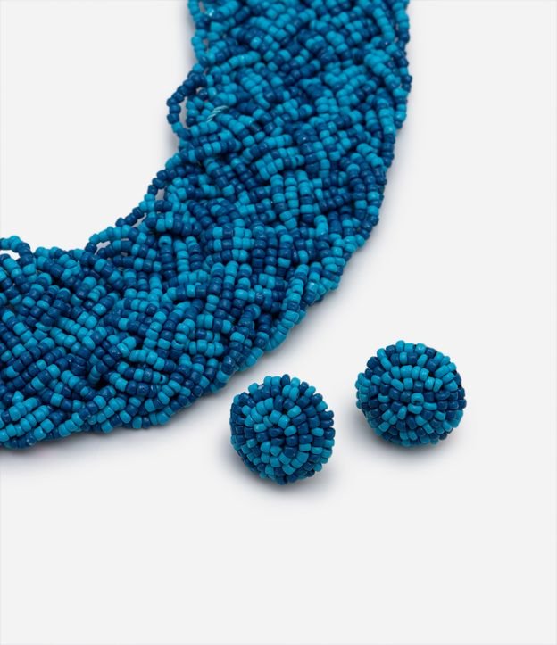 Conjunto Brinco e Maxi Colar Coberto por Miçangas