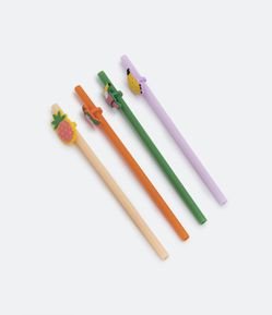 Kit 04 Canudos Reutilizáveis com Marcadores de Tema Tropical