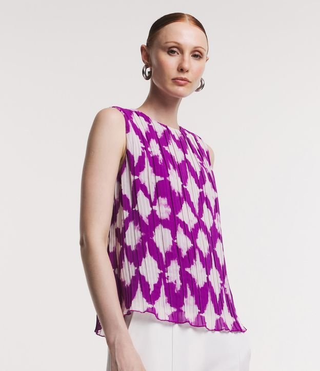 Blusa Sem Manga em Crepe com Losangos Distorcidos Estampados