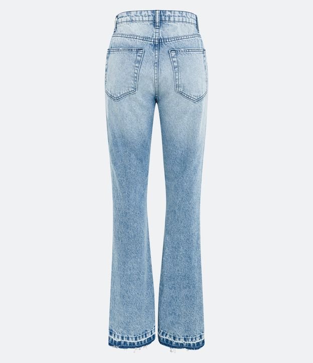 Calça Bootcut Jeans com Barra Desfiada e Fenda Azul 7