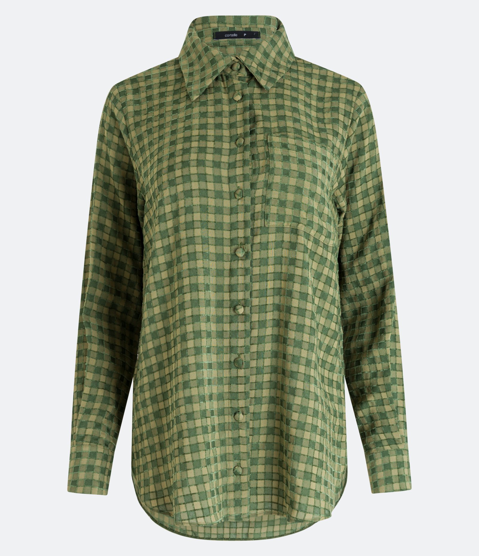 Camisa Alongada em Viscose Xadrez com Manga Longa Verde 6