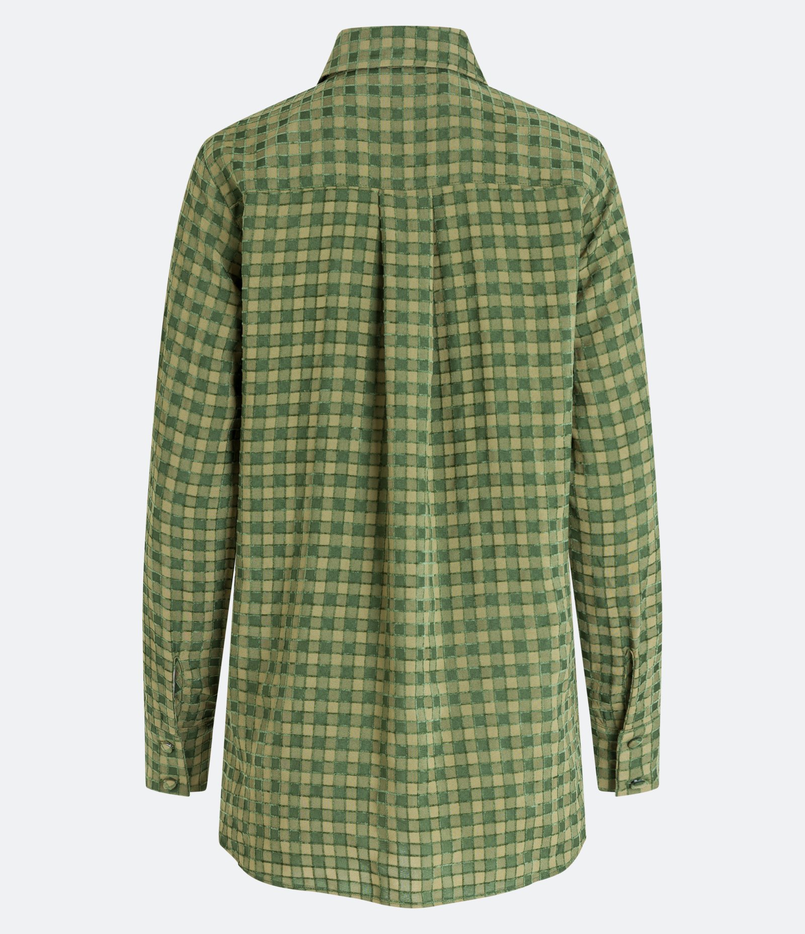 Camisa Alongada em Viscose Xadrez com Manga Longa Verde 8