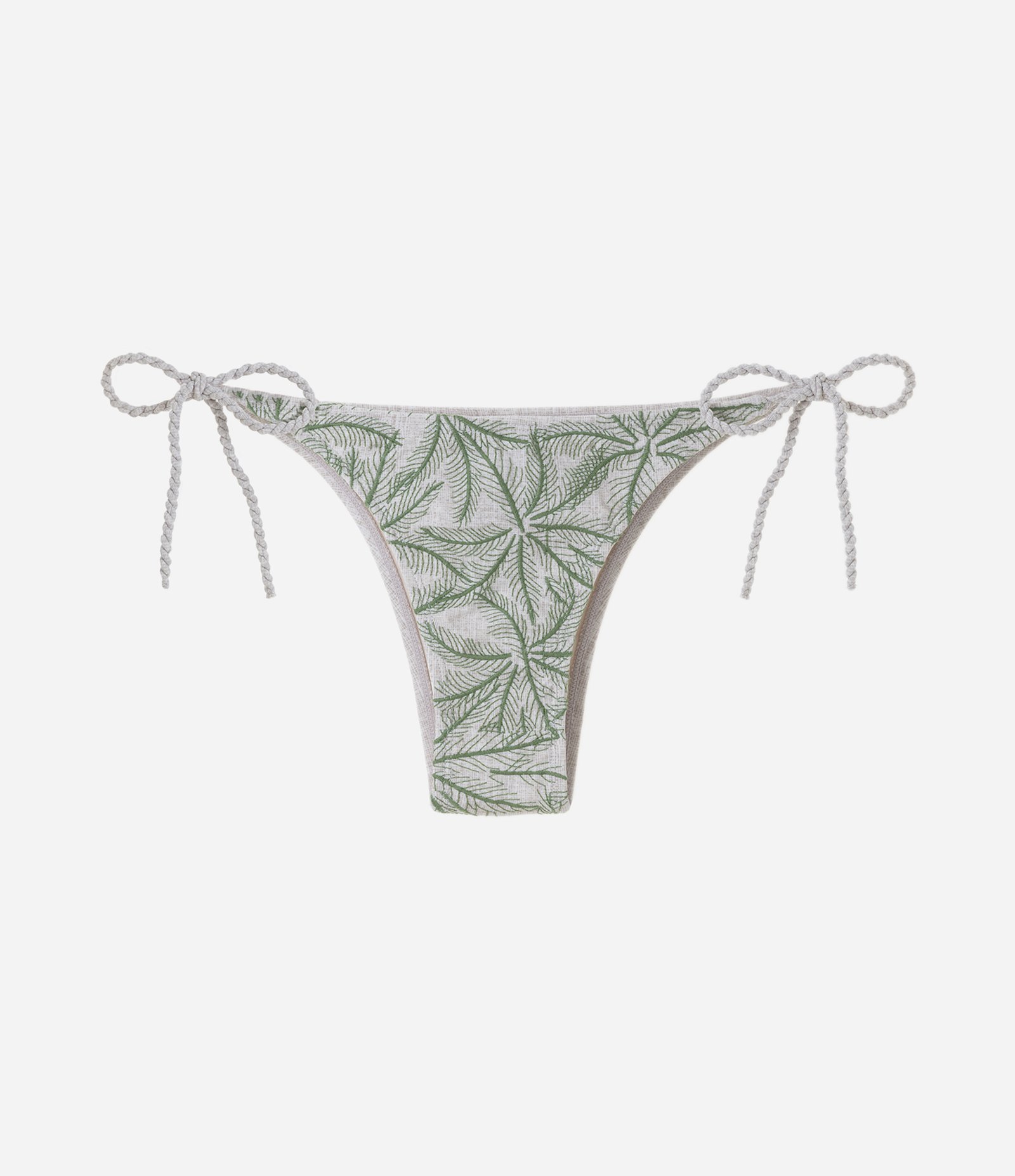 Biquíni Calcinha Lacinho em Poliamida com Cordão Trançado e Estampa Coqueiros Off White 1