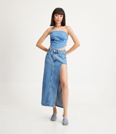 Saia longa jeans maravilhosa com fenda fronta e bolsos traseiros - Madame  Ninna - loja online de confeccções femininas