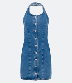 Vestido Curto Frente Única em Jeans com Recortes Verticais