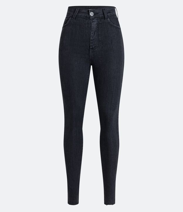 Pantalón Skinny Jeans con Cintura Alta y Barra a Hilo Negro 6