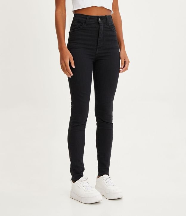 Pantalón Skinny Jeans con Cintura Alta y Barra a Hilo Negro 2