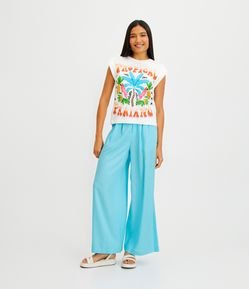 Calça Pantalona em Linho com Cinto Bordado