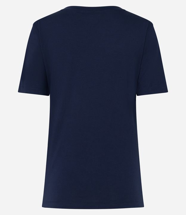 Camiseta Básica em Algodão com Decote V Azul Marinho 7