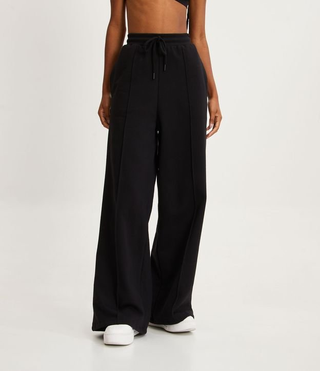 Pantalón Wide Leg en Algodón Felpudo Negro 2