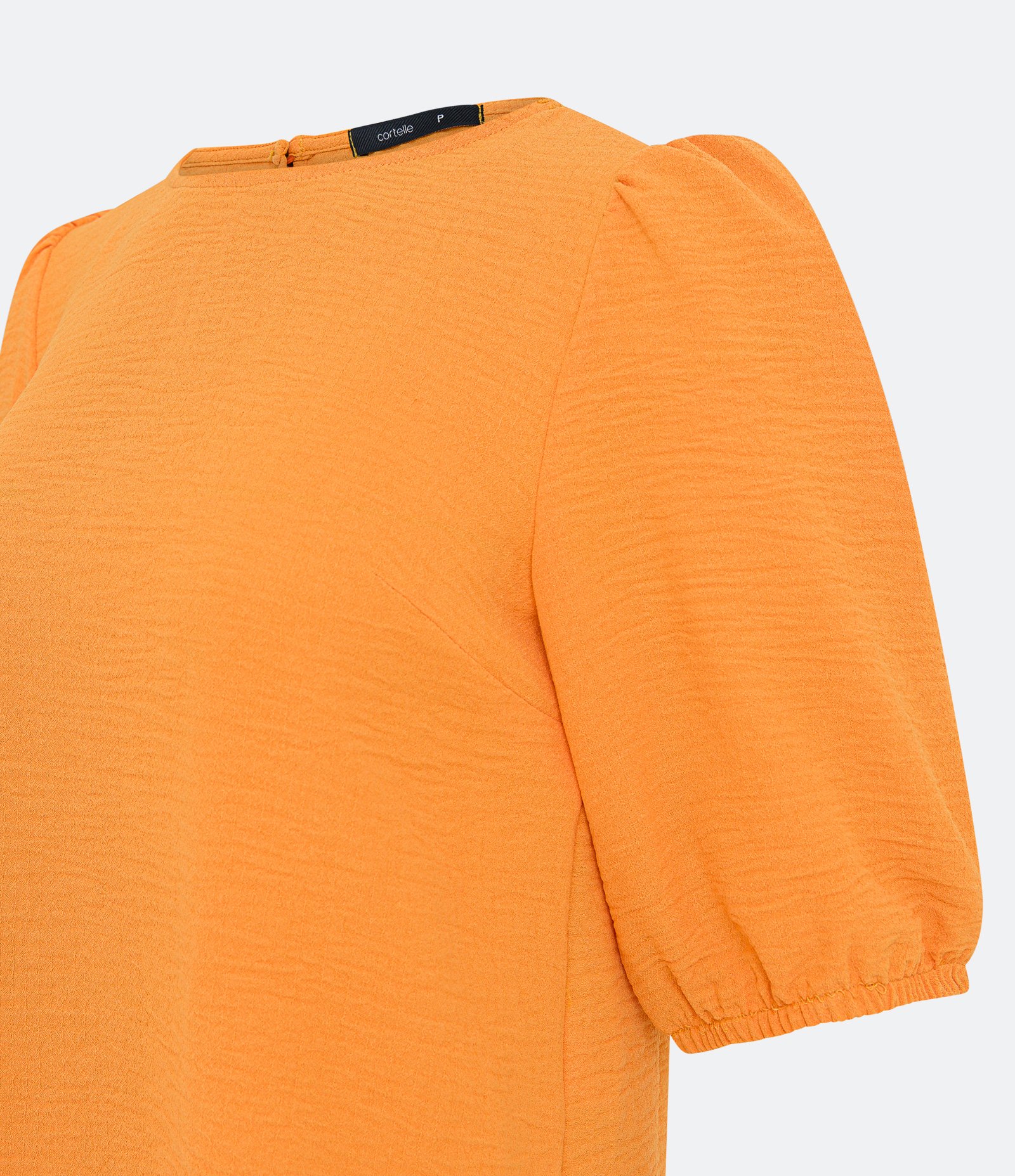 Blusa Texturizada com Manga Curta Bufante Laranja 7