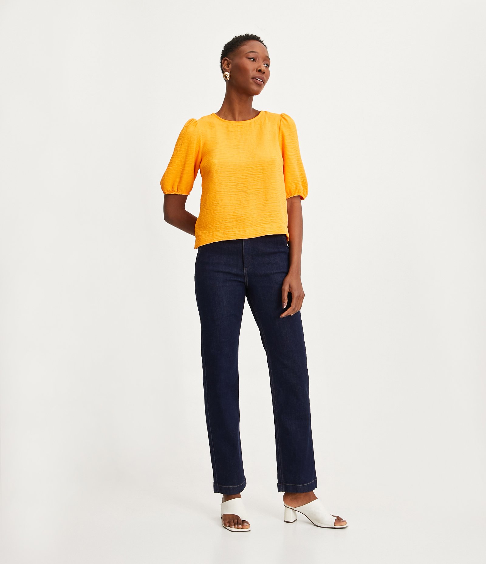 Blusa Texturizada com Manga Curta Bufante Laranja 2
