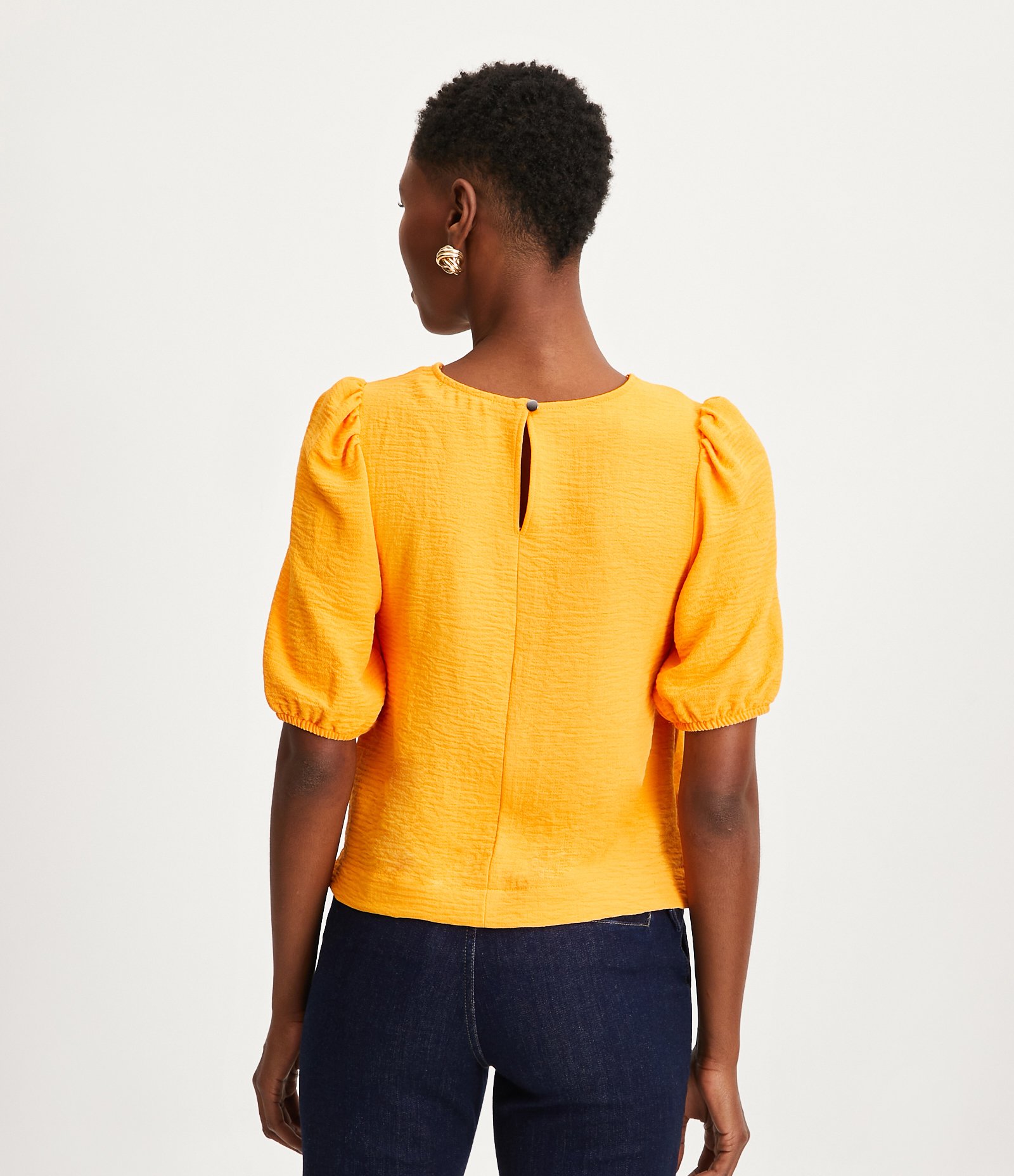 Blusa Texturizada com Manga Curta Bufante Laranja 3
