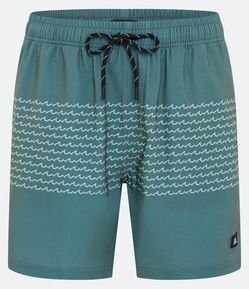 Bermuda de Banho com Estampa Linhas de Mini Ondas e Bolsos