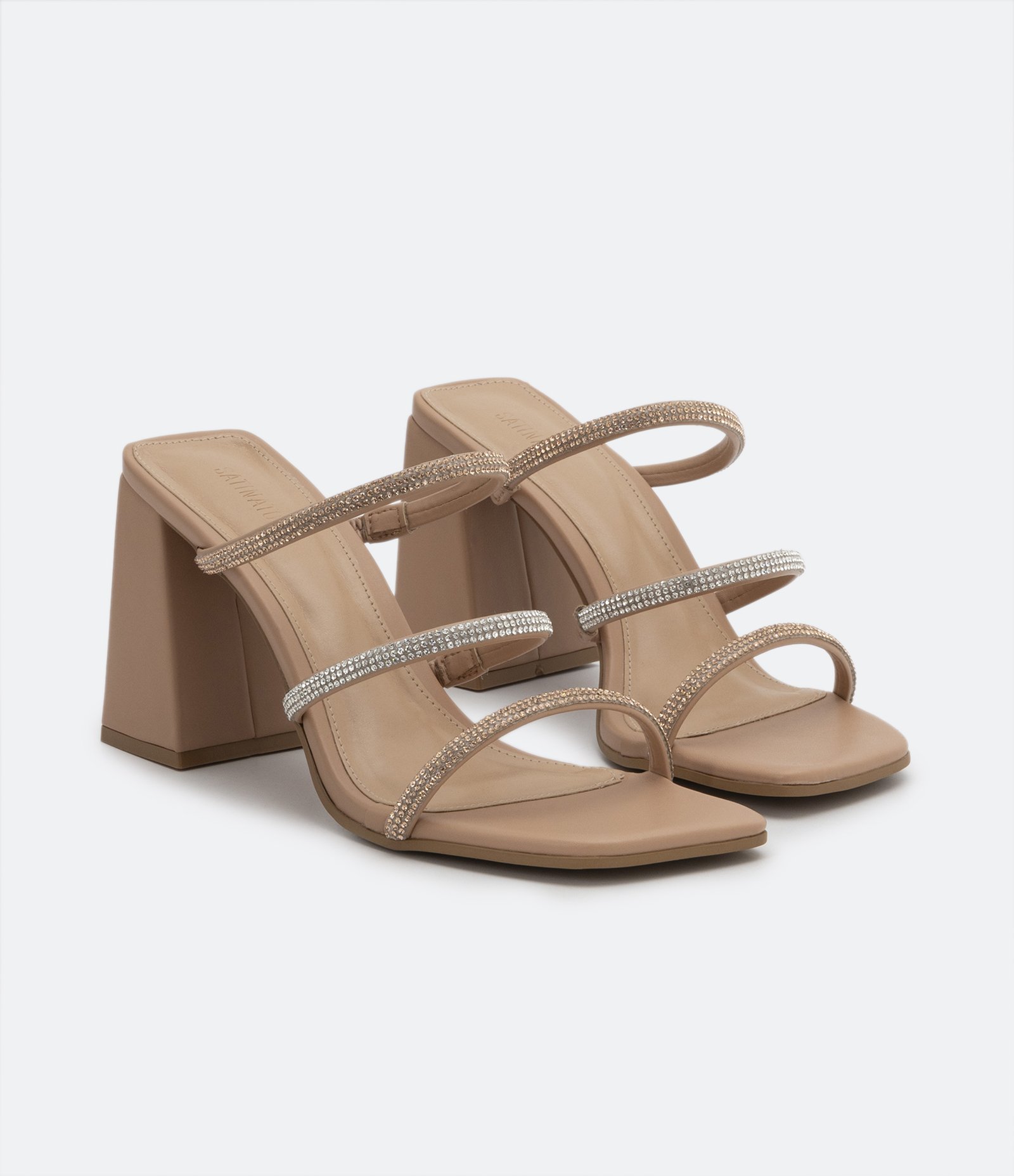 Sandália Mule em Material Sintético com Detalhe de Strass nas Tiras Bege 4