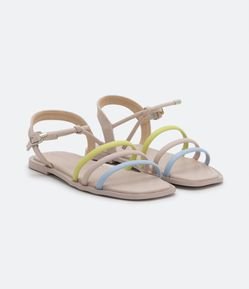 Sandália Rasteira Infantil com 3 Tiras Coloridas - Tam 28 ao 37