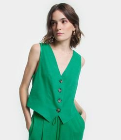 Colete em Viscolinho Mescla com Decote V