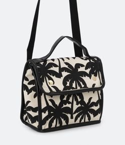 Lancheira em Tecido com Estampa de Coqueiros e Alça Transversal
