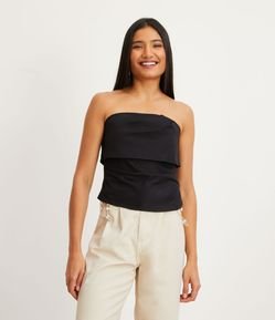 Blusa em Tricoline com Decote Tomara que Caia e Detalhe Sobreposto