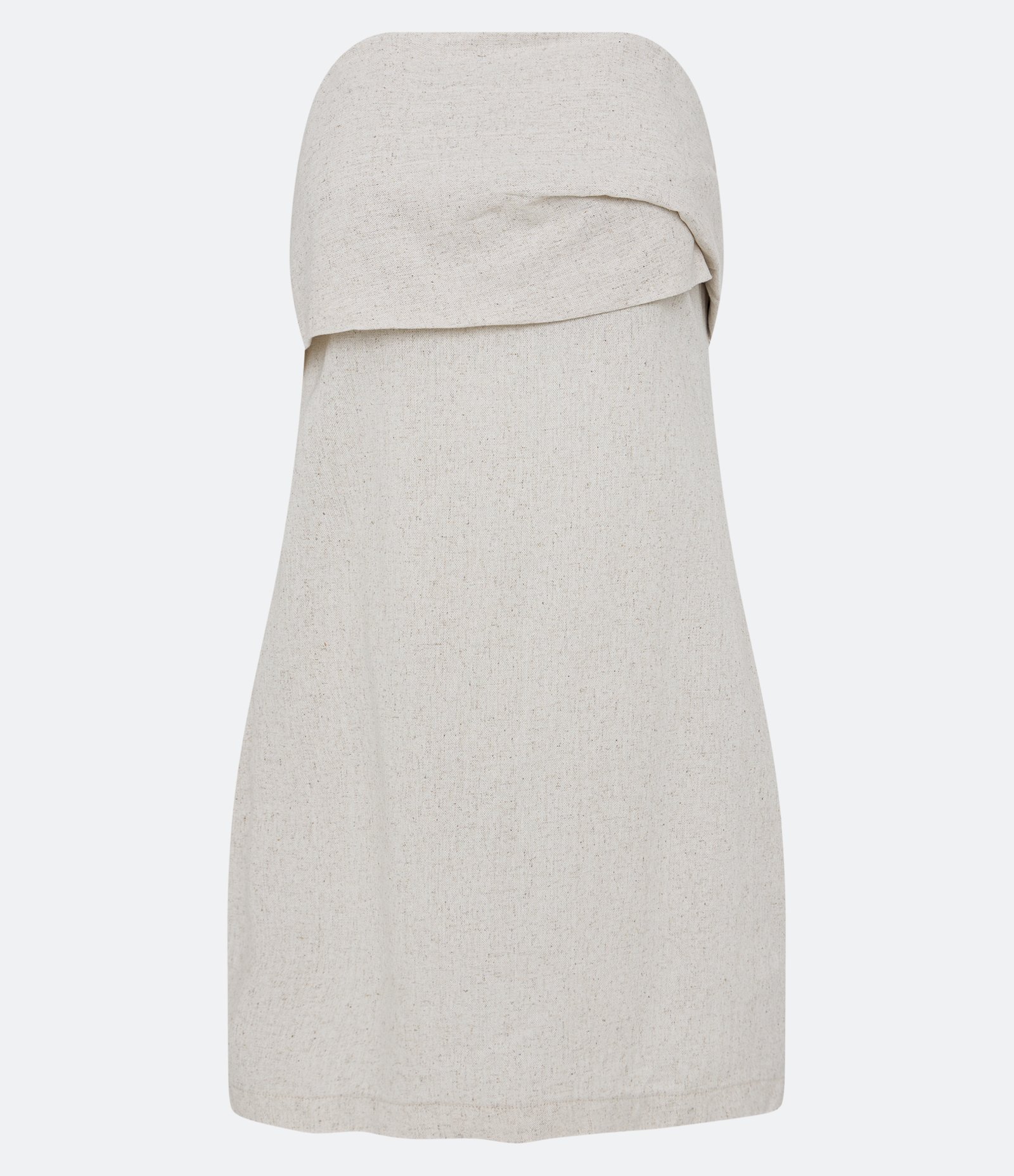 Vestido Curto em Linho com Decote Tomara que Caia Sobreposto Bege 5