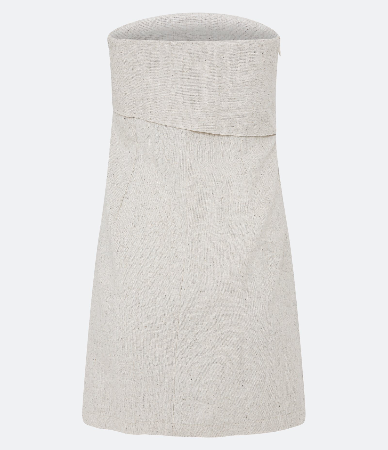 Vestido Curto em Linho com Decote Tomara que Caia Sobreposto Bege 6