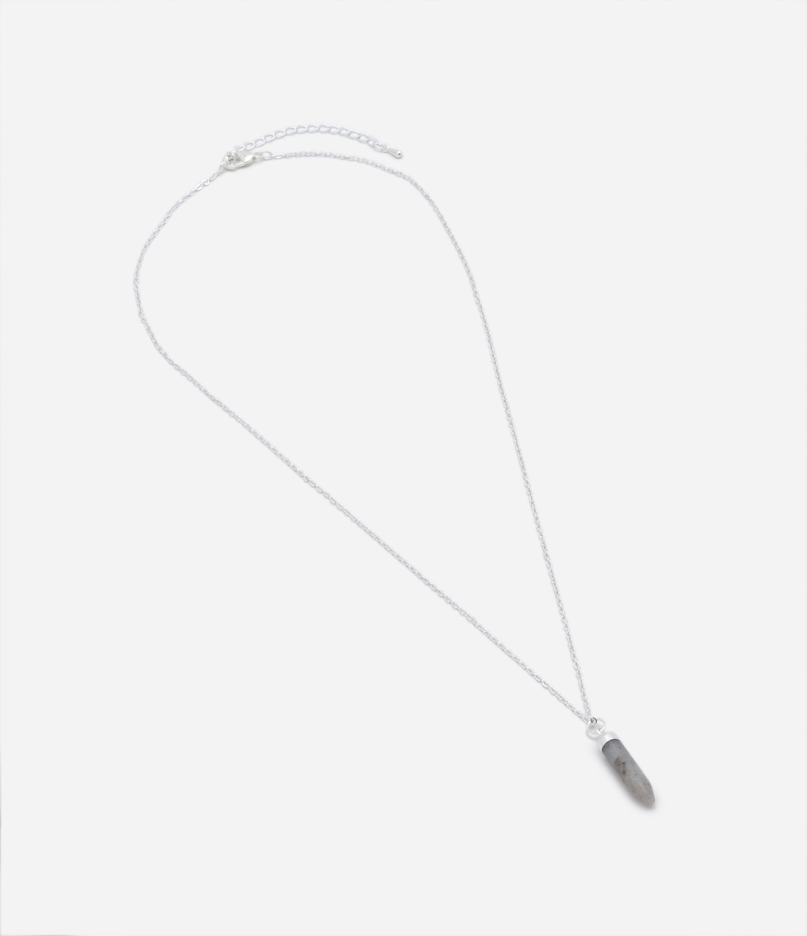 Colar em Metal com Pingente de Pedra Prata 2
