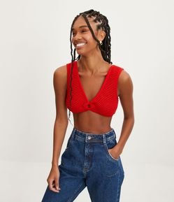 Top de Alça Larga em Tricô Vazado com Argola no Busto