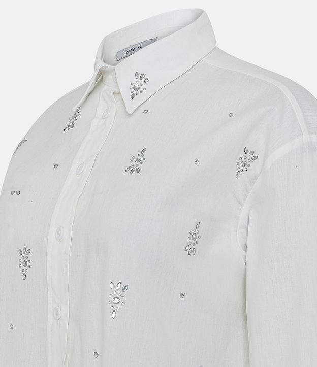 Camisa em Tricoline com Aplicações de Brilhos Frontal Off White 6
