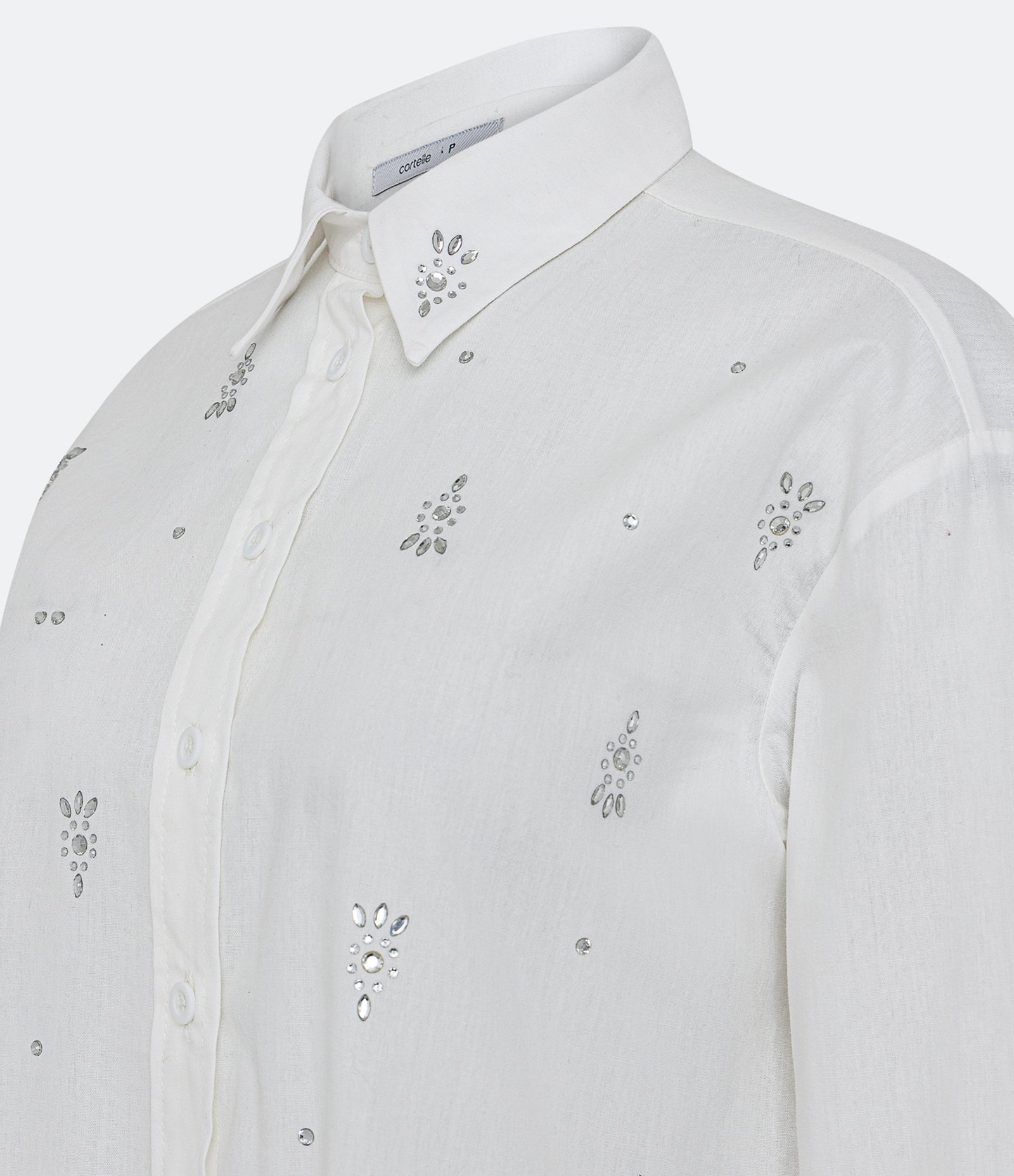 Camisa em Tricoline com Aplicações de Brilhos Frontal Off White 2