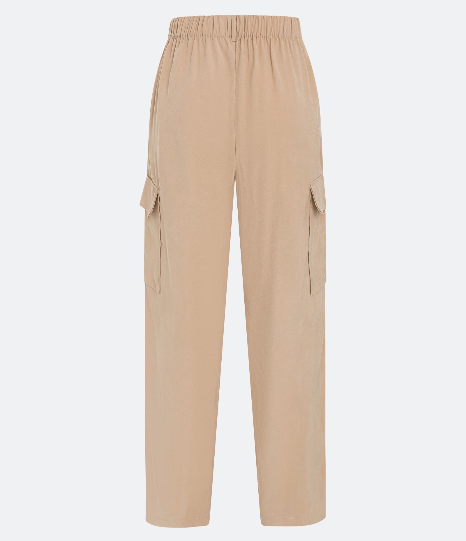 Calça Pantalona em Viscose com Bolsos Cargos e Cintura Elástica Bege 6