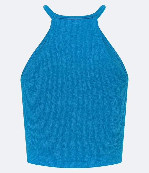 Blusa Regata Cropped com Transpasse e Vazado no Busto Azul